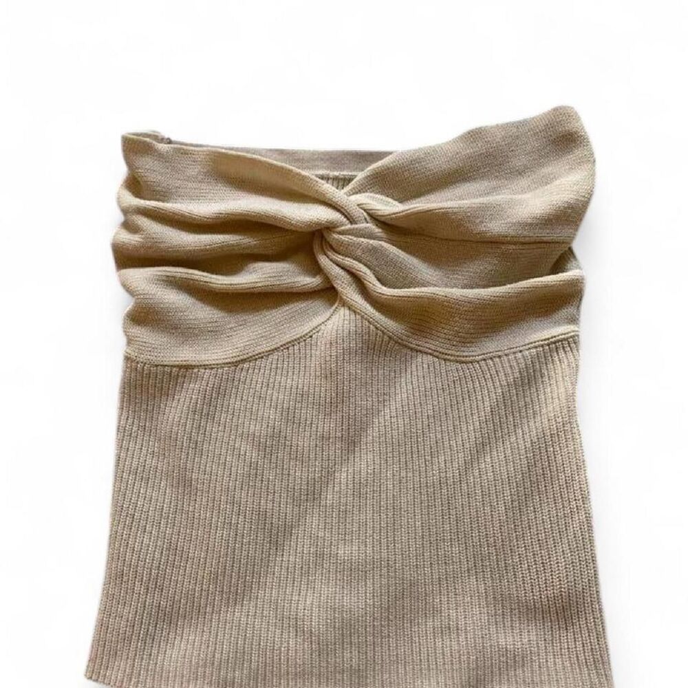 Women's Cream and Tan Crop-top